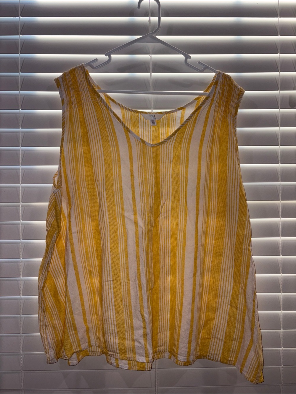 Time and Tru Yellow and White Striped V-Neck Tank Top